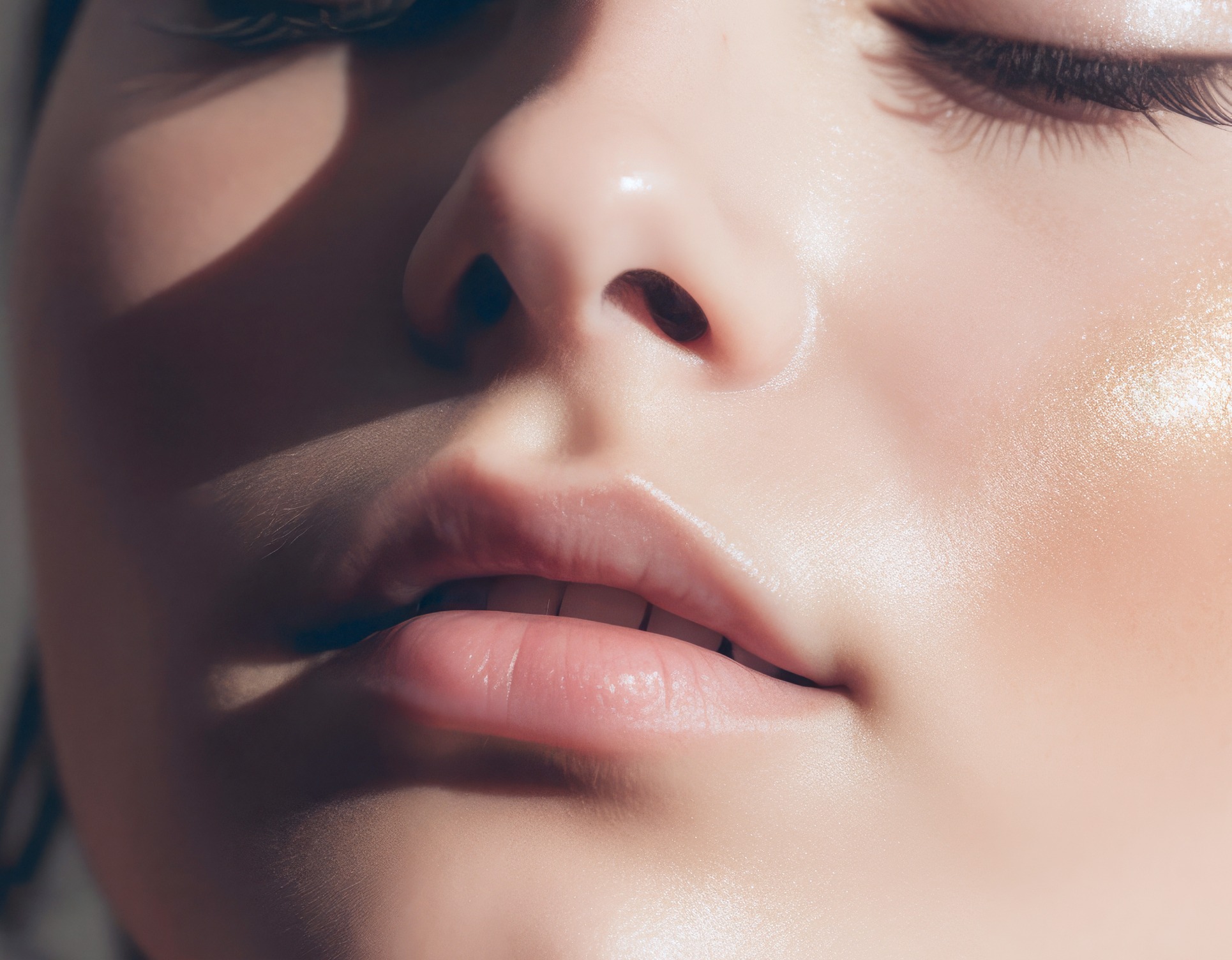 Vue rapprochee sur la bouche et le nez d une jeune femme rhinoplastie | Dr Barbera Paris